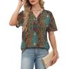 image:imageWomens Short Sleeve Tops Dressy Casual V Neck Oversized Summer Trendy Shirts Business Work BlousesBlue Orange Pattern