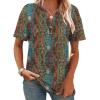 image:imageWomens Short Sleeve Tops Dressy Casual V Neck Oversized Summer Trendy Shirts Business Work BlousesBlue Orange Pattern