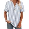 image:imageWomens Short Sleeve Tops Dressy Casual V Neck Oversized Summer Trendy Shirts Business Work BlousesBlue White Stripes