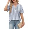 image:imageWomens Short Sleeve Tops Dressy Casual V Neck Oversized Summer Trendy Shirts Business Work BlousesBlue White Stripes