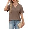 image:imageWomens Short Sleeve Tops Dressy Casual V Neck Oversized Summer Trendy Shirts Business Work BlousesCoffee