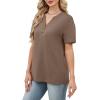 image:imageWomens Short Sleeve Tops Dressy Casual V Neck Oversized Summer Trendy Shirts Business Work BlousesCoffee