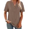 image:imageWomens Short Sleeve Tops Dressy Casual V Neck Oversized Summer Trendy Shirts Business Work BlousesCoffee