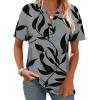 image:imageWomens Short Sleeve Tops Dressy Casual V Neck Oversized Summer Trendy Shirts Business Work BlousesGrey Black Leaves
