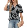 image:imageWomens Short Sleeve Tops Dressy Casual V Neck Oversized Summer Trendy Shirts Business Work BlousesGrey Black Leaves