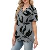 image:imageWomens Short Sleeve Tops Dressy Casual V Neck Oversized Summer Trendy Shirts Business Work BlousesGrey Black Leaves