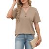 image:imageWomens Short Sleeve Tops Dressy Casual V Neck Oversized Summer Trendy Shirts Business Work BlousesKhaki