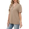 image:imageWomens Short Sleeve Tops Dressy Casual V Neck Oversized Summer Trendy Shirts Business Work BlousesKhaki