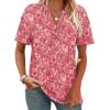 image:imageWomens Short Sleeve Tops Dressy Casual V Neck Oversized Summer Trendy Shirts Business Work BlousesRose Red Print