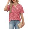 image:imageWomens Short Sleeve Tops Dressy Casual V Neck Oversized Summer Trendy Shirts Business Work BlousesRose Red Print