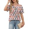 image:imageWomens Short Sleeve Tops Dressy Casual V Neck Oversized Summer Trendy Shirts Business Work BlousesWhite Patterned Flower
