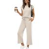 image:imageXIEERDUO 2 Piece Sets for Women Crew Neck Travel Airport Outfits Summer Fashion Clothing Cap Sleeve Tops Wide Legs Pants SetBeige