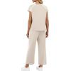 image:imageXIEERDUO 2 Piece Sets for Women Crew Neck Travel Airport Outfits Summer Fashion Clothing Cap Sleeve Tops Wide Legs Pants SetBeige