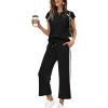 image:imageXIEERDUO 2 Piece Sets for Women Crew Neck Travel Airport Outfits Summer Fashion Clothing Cap Sleeve Tops Wide Legs Pants SetBlack