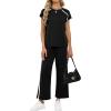 image:imageXIEERDUO 2 Piece Sets for Women Crew Neck Travel Airport Outfits Summer Fashion Clothing Cap Sleeve Tops Wide Legs Pants SetBlack