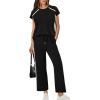 image:imageXIEERDUO 2 Piece Sets for Women Crew Neck Travel Airport Outfits Summer Fashion Clothing Cap Sleeve Tops Wide Legs Pants SetBlack