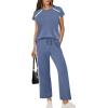 image:imageXIEERDUO 2 Piece Sets for Women Crew Neck Travel Airport Outfits Summer Fashion Clothing Cap Sleeve Tops Wide Legs Pants SetBlue