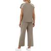 image:imageXIEERDUO 2 Piece Sets for Women Crew Neck Travel Airport Outfits Summer Fashion Clothing Cap Sleeve Tops Wide Legs Pants SetBrown