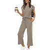 image:imageXIEERDUO 2 Piece Sets for Women Crew Neck Travel Airport Outfits Summer Fashion Clothing Cap Sleeve Tops Wide Legs Pants SetBrown