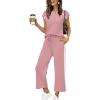 image:imageXIEERDUO 2 Piece Sets for Women Crew Neck Travel Airport Outfits Summer Fashion Clothing Cap Sleeve Tops Wide Legs Pants SetCoral
