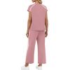 image:imageXIEERDUO 2 Piece Sets for Women Crew Neck Travel Airport Outfits Summer Fashion Clothing Cap Sleeve Tops Wide Legs Pants SetCoral