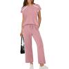 image:imageXIEERDUO 2 Piece Sets for Women Crew Neck Travel Airport Outfits Summer Fashion Clothing Cap Sleeve Tops Wide Legs Pants SetCoral