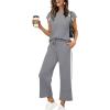 image:imageXIEERDUO 2 Piece Sets for Women Crew Neck Travel Airport Outfits Summer Fashion Clothing Cap Sleeve Tops Wide Legs Pants SetGrey