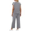 image:imageXIEERDUO 2 Piece Sets for Women Crew Neck Travel Airport Outfits Summer Fashion Clothing Cap Sleeve Tops Wide Legs Pants SetGrey