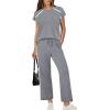 image:imageXIEERDUO 2 Piece Sets for Women Crew Neck Travel Airport Outfits Summer Fashion Clothing Cap Sleeve Tops Wide Legs Pants SetGrey