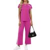image:imageXIEERDUO 2 Piece Sets for Women Crew Neck Travel Airport Outfits Summer Fashion Clothing Cap Sleeve Tops Wide Legs Pants SetHot Pink