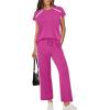 image:imageXIEERDUO 2 Piece Sets for Women Crew Neck Travel Airport Outfits Summer Fashion Clothing Cap Sleeve Tops Wide Legs Pants SetHot Pink