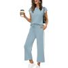 image:imageXIEERDUO 2 Piece Sets for Women Crew Neck Travel Airport Outfits Summer Fashion Clothing Cap Sleeve Tops Wide Legs Pants SetLight Blue