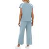 image:imageXIEERDUO 2 Piece Sets for Women Crew Neck Travel Airport Outfits Summer Fashion Clothing Cap Sleeve Tops Wide Legs Pants SetLight Blue