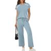 image:imageXIEERDUO 2 Piece Sets for Women Crew Neck Travel Airport Outfits Summer Fashion Clothing Cap Sleeve Tops Wide Legs Pants SetLight Blue