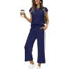 image:imageXIEERDUO 2 Piece Sets for Women Crew Neck Travel Airport Outfits Summer Fashion Clothing Cap Sleeve Tops Wide Legs Pants SetNavy Blue