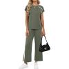 image:imageXIEERDUO 2 Piece Sets for Women Crew Neck Travel Airport Outfits Summer Fashion Clothing Cap Sleeve Tops Wide Legs Pants SetOlive Green