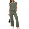 image:imageXIEERDUO 2 Piece Sets for Women Crew Neck Travel Airport Outfits Summer Fashion Clothing Cap Sleeve Tops Wide Legs Pants SetOlive Green