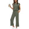 image:imageXIEERDUO 2 Piece Sets for Women Crew Neck Travel Airport Outfits Summer Fashion Clothing Cap Sleeve Tops Wide Legs Pants SetOlive Green