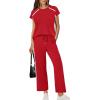 image:imageXIEERDUO 2 Piece Sets for Women Crew Neck Travel Airport Outfits Summer Fashion Clothing Cap Sleeve Tops Wide Legs Pants SetRed
