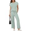 image:imageXIEERDUO 2 Piece Sets for Women Crew Neck Travel Airport Outfits Summer Fashion Clothing Cap Sleeve Tops Wide Legs Pants SetSage Olive Green