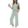 image:imageXIEERDUO 2 Piece Sets for Women Crew Neck Travel Airport Outfits Summer Fashion Clothing Cap Sleeve Tops Wide Legs Pants SetSage Olive Green
