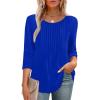 image:imageXIEERDUO 34 Length Sleeve Tops for Women 2026 Crewneck Casual Pleated Tunic Tops Shirts BlousesAblue
