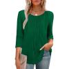 image:imageXIEERDUO 34 Length Sleeve Tops for Women 2026 Crewneck Casual Pleated Tunic Tops Shirts BlousesAgreen