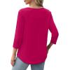 image:imageXIEERDUO 34 Length Sleeve Tops for Women 2026 Crewneck Casual Pleated Tunic Tops Shirts BlousesAhot Pink