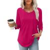 image:imageXIEERDUO 34 Length Sleeve Tops for Women 2026 Crewneck Casual Pleated Tunic Tops Shirts BlousesAhot Pink
