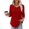 image:imageXIEERDUO 34 Length Sleeve Tops for Women 2026 Crewneck Casual Pleated Tunic Tops Shirts BlousesAred