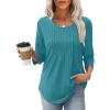 image:imageXIEERDUO 34 Length Sleeve Tops for Women 2026 Crewneck Casual Pleated Tunic Tops Shirts BlousesAturquoise