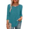 image:imageXIEERDUO 34 Length Sleeve Tops for Women 2026 Crewneck Casual Pleated Tunic Tops Shirts BlousesAturquoise