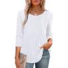 image:imageXIEERDUO 34 Length Sleeve Tops for Women 2026 Crewneck Casual Pleated Tunic Tops Shirts BlousesAwhite