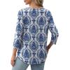 image:imageXIEERDUO 34 Length Sleeve Tops for Women 2026 Crewneck Casual Pleated Tunic Tops Shirts BlousesFbeige Blue Ethnic